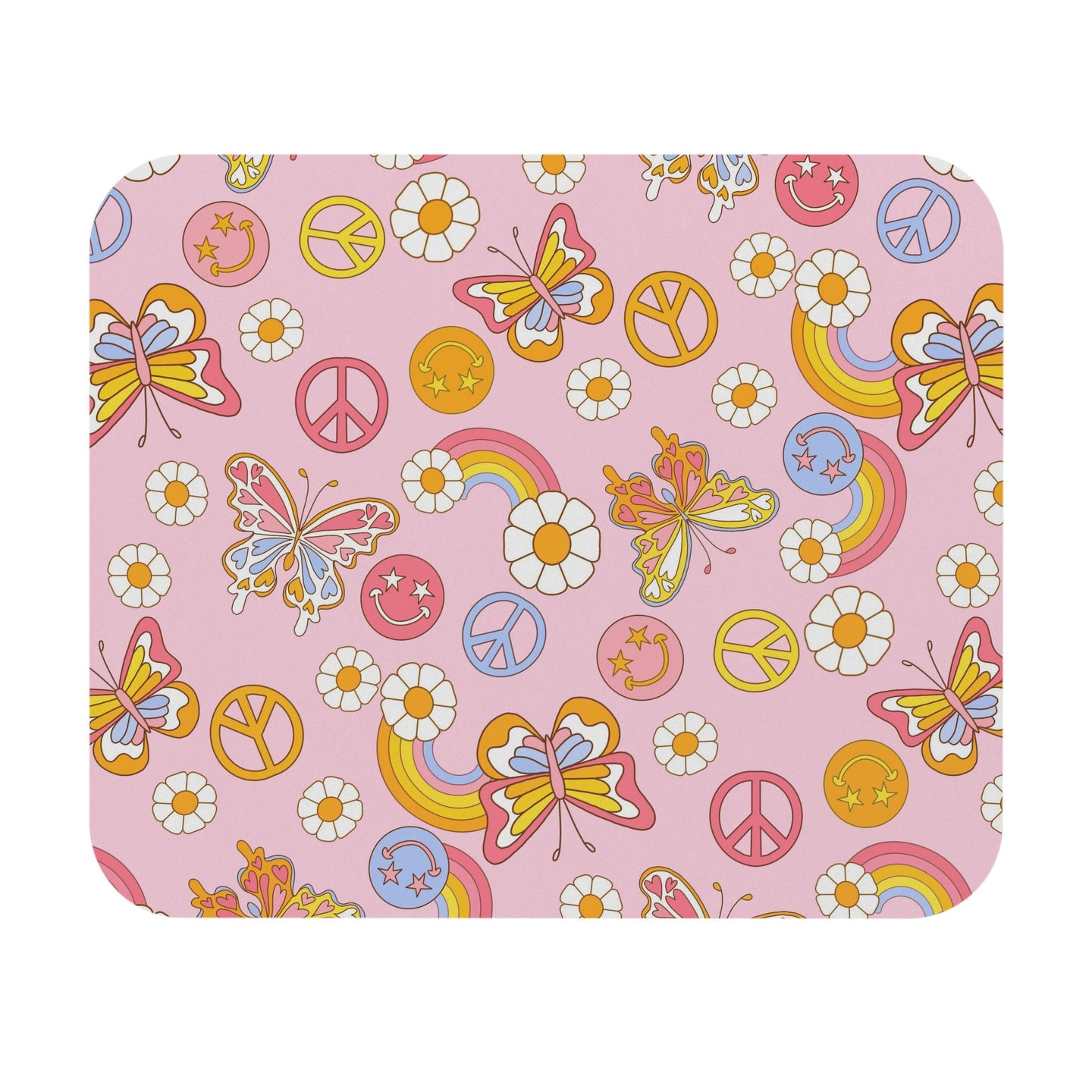 Personalized Groovy Floral smiley Mouse Pad, groovy butterfly Mouse Pad, personalized Teacher Gift, Office Supplies, Work From Home Gift